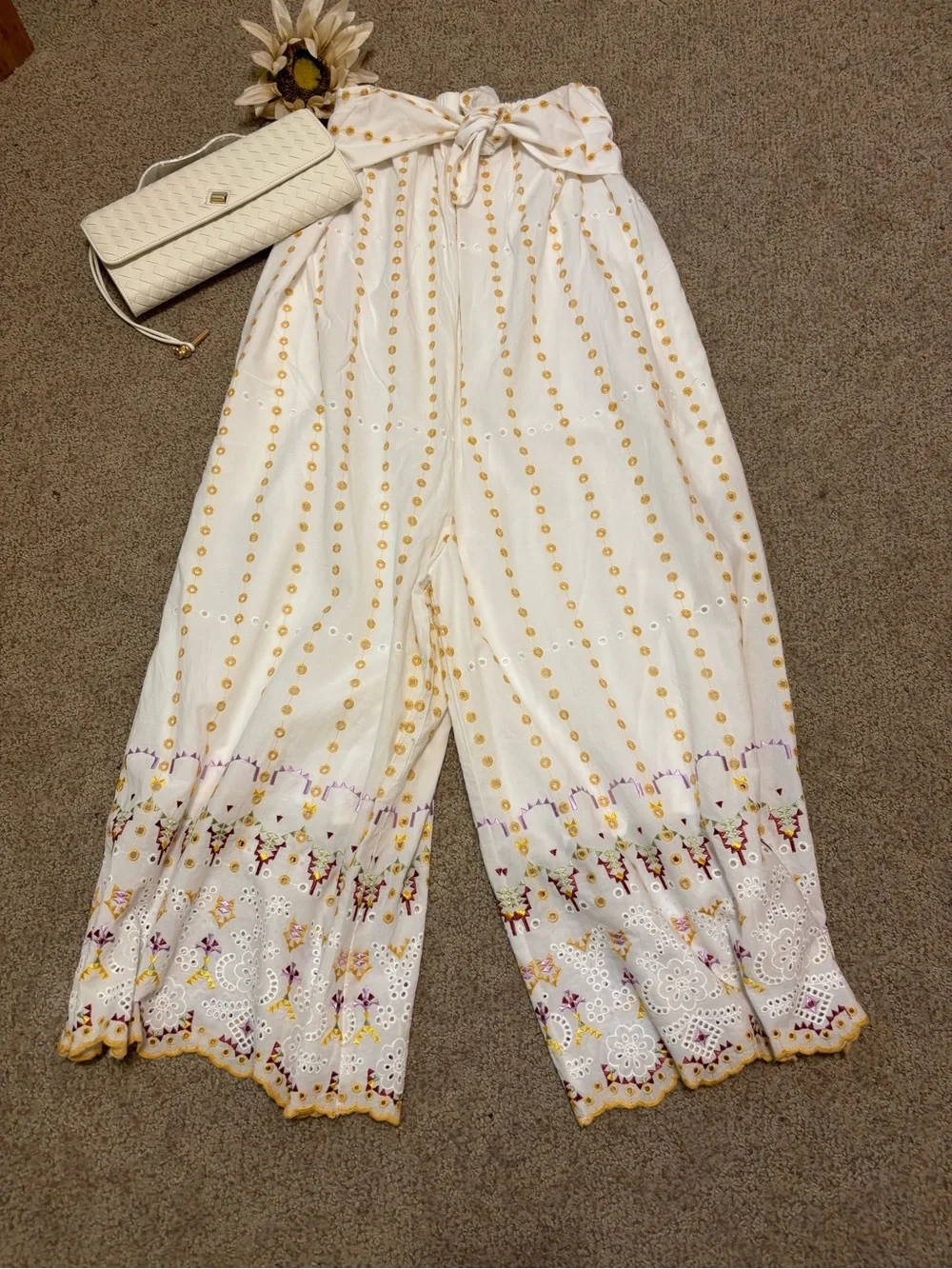 Anthropologie White Strapless Embroidered Wide-Leg Jumpsuit - Picture 7 of 13
